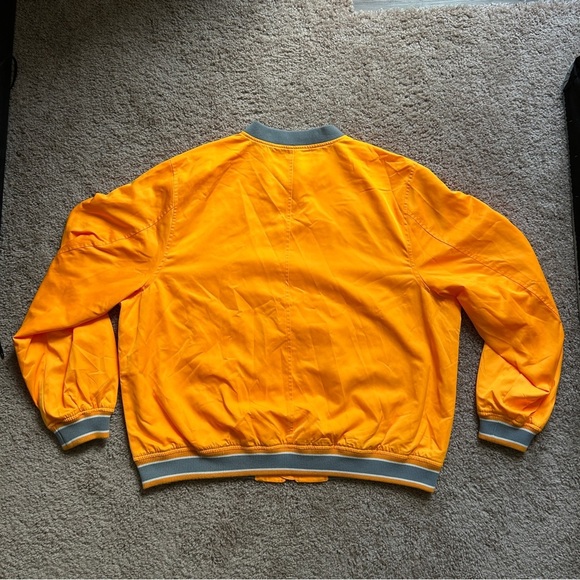 Fabletics Desert Sun Yellow Raincloud Grey Satin Bomber Jacket Size Large - Picture 6 of 16